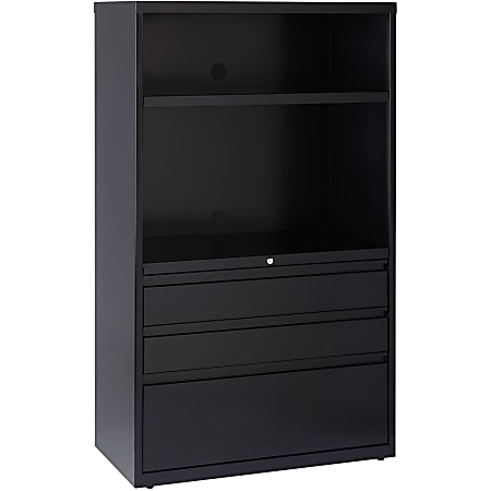 Lorell® Smart 36"W x 18-11/16"D Lateral 3-Drawer Combo File Cabinet, Black