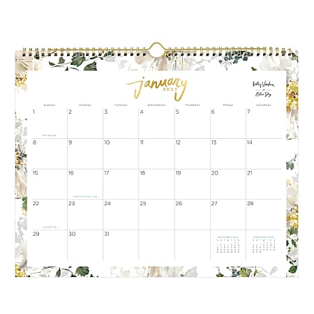 Blue Sky™ Monthly Wall Calendar, 15" x 12", Fading Peonies, January To December 2023, 138964