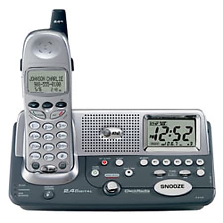 AT&T E2120 2.4GHz Cordless Phone With Clock/Radio And Caller ID/Call Waiting, Silver/Gray