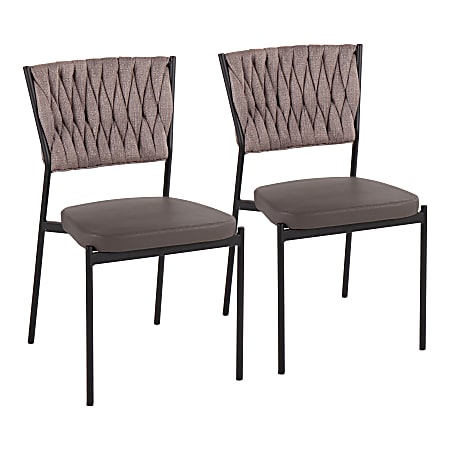 LumiSource Braided Tania Faux Leather Contemporary Chair, Black/Brown, Set Of 2