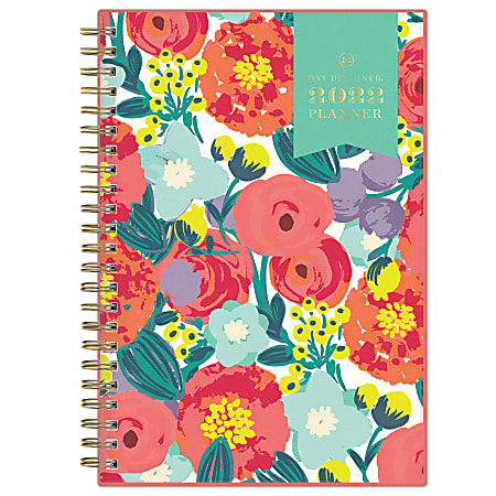 Blue Sky™ Day Designer Frosted Weekly/Monthly Planner, 5" x 8", Floral Sketch, January To December 2022, 137361