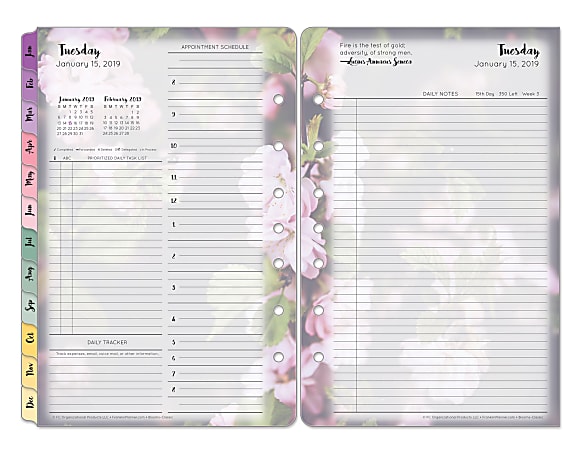 FranklinCovey® Brown Trout Organizer Refill, Classic Size, Blooms, January to December 2019