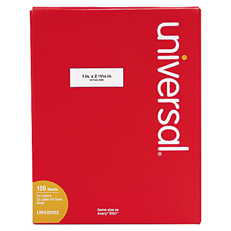 Universal® Copier Labels, UNV90102, Rectangle, 1" x 2 13/16", Bright White, Box Of 3,300