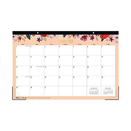 Blue Sky™ Monthly Desk Pad Planning Calendar, 17” x 11”, Love Bouquet, January To December 2023, 138981