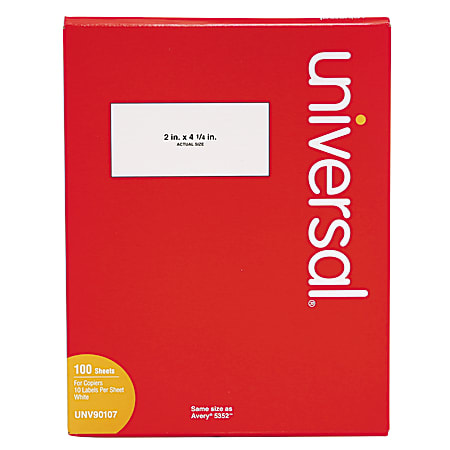 Universal® Copier Labels, UNV90107, Rectangle, 2" x 4 1/4", Bright White, Box Of 1,000