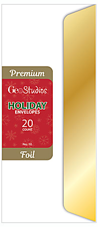 Geo Studios #10 Holiday-Themed Envelopes, Gummed Seal, Gold Foil Flap, Pack Of 20 Envelopes
