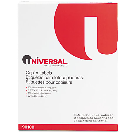 Universal® Copier Labels, UNV90108, Rectangle, 8 1/2" x 11", Bright White, Box Of 100