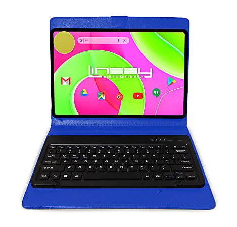 LINSAY 12 Octa Core 256GB  Storage Android 14 Tablet with Blue Style Keyboard
