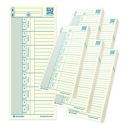 Acroprint FTC1250 Time Cards, Set Of 250 Cards