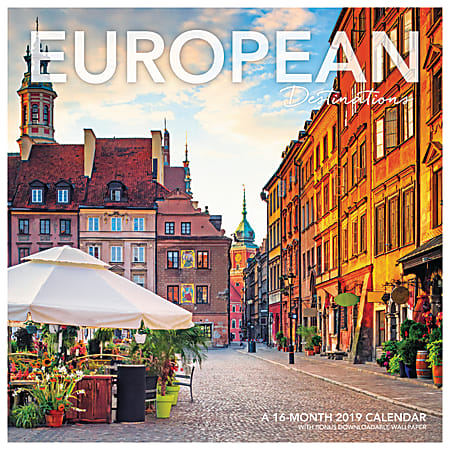 Landmark® European Destinations Wall Calendar, 12" x 12", January to December 2019