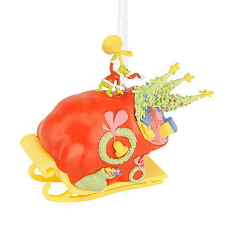 Hallmark Resin Christmas Ornament, 3-3/4” x 3-1/4” x 1-3/4”, Dr. Seuss's How the Grinch Stole Christmas! Grinch on Sleigh