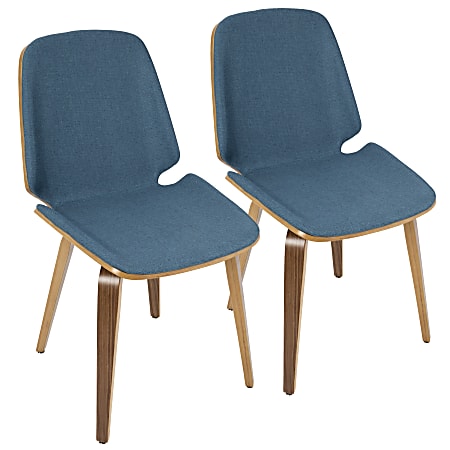 LumiSource Serena Dining Chair, Walnut/Blue Fabric, Set OF 2
