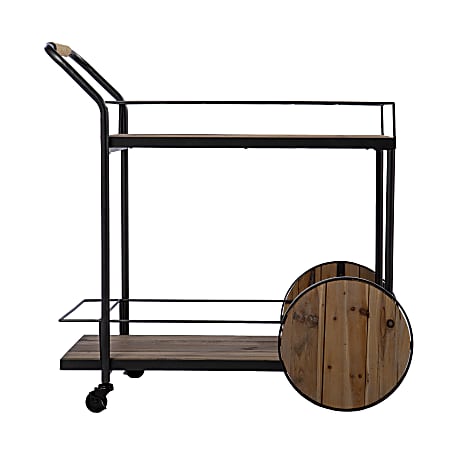 SEI Pemton Reclaimed Wood Bar Cart, 34"H x 32-1/4"W x 17-1/2"D, Natural/Black