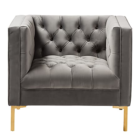 Baxton Studio Lola Velvet Lounge Chair, Gray/Gold
