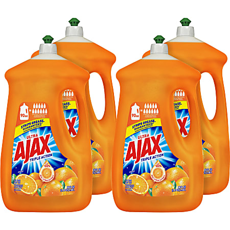 AJAX Triple Action Dish Soap - 90 fl oz (2.8 quart) - Orange Scent - 4 / Carton - Orange