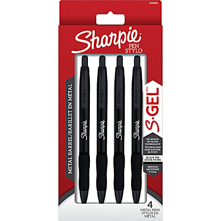 Sharpie S Gel Pens Medium Point 0.7 mm Black Barrel Black Ink Pack Of 4 Pens  - Office Depot