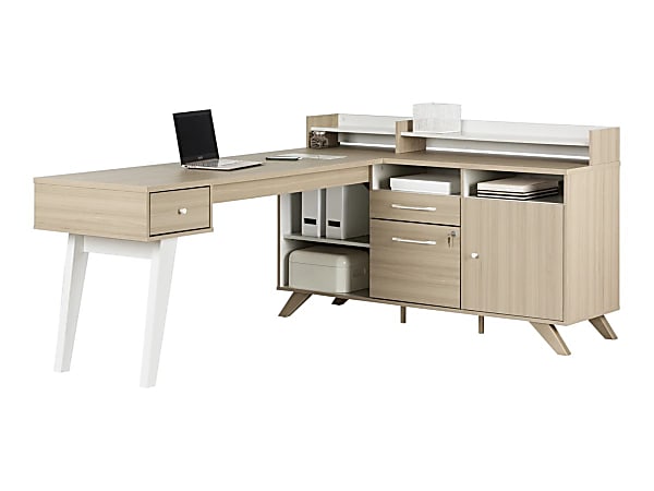 South Shore Helsy 78 W L Shaped Computer Desk Soft ElmPure White ODP Business Solutions