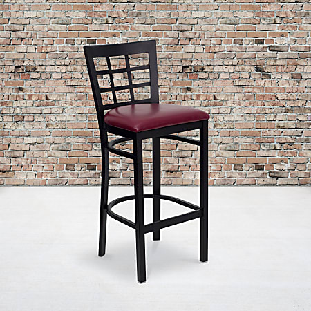 Flash Furniture Metal/Vinyl Restaurant Barstool With Window Back, Burgundy/Black