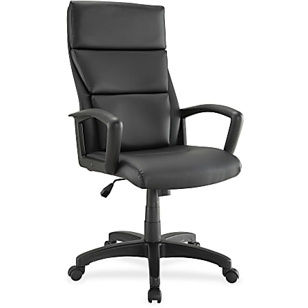 Lorell® European Bonded Leather High-Back Executive Chair, Black