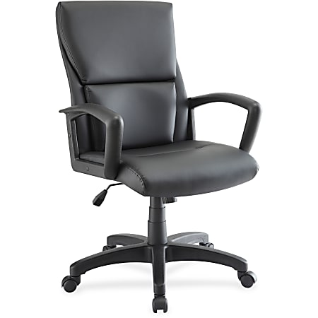 Lorell® European Ergonomic Bonded Leather Mid-Back Executive Chair, Black