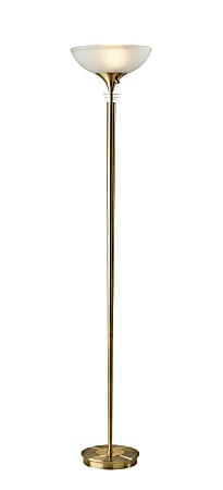Adesso® Metropolis 300W Torchiere Floor Lamp, 71"H, Frosted White Shade/Antique Brass Base