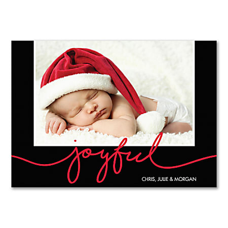 Custom Photo Holiday Cards With Envelopes, 7" x 5", Joyful Script, Box Of 25 Cards