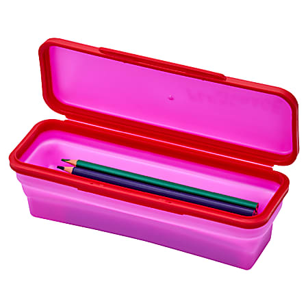 Lockermate By Bostitch Flexi Storage Expandable Pencil Box, 1-1/4"H x 3"W x 9"D, Pink/Red
