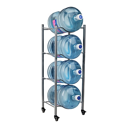 Mind Reader 5 Gallon Water Jug Stand Water 4-Tier Water Cooler Rack Wheels, 41"H x 16-1/2"L x 13-3/4 "W, Gray