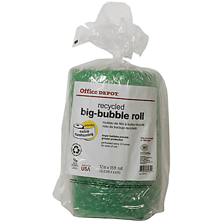Office Depot® Brand Bubble Roll, Extra-Big, 5/16" Thick, 30% Recycled, Green, 12" x 15'