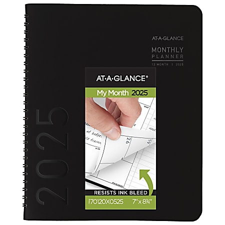 2025 AT-A-GLANCE® Contemporary Monthly Planner, 7" x 8-3/4", Black, January To December, 70120X05