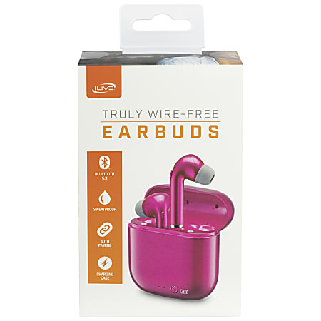 iLive 10mm Driver Truly Wireless Earbuds With Rechargeable Case, Neon Pink, IAEBT300NP
