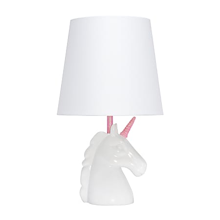 Simple Designs Sparkling Unicorn Table Lamp, 16”H, White/Pink