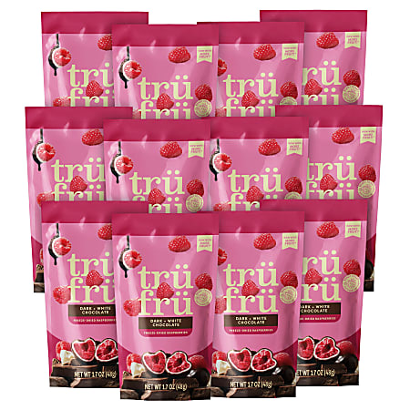 Tru Fru Hyper-Dried Grab & Go Raspberries In White & Dark Chocolate, 1.7 Oz, Total Qty 12