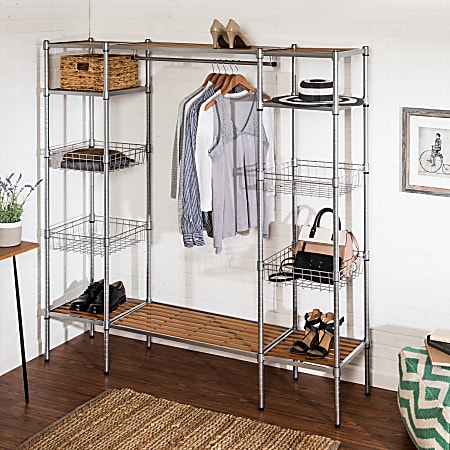 Honey Can Do Freestanding Closet With Garment Bar And Shelves 68 H x 16 12 W x 67 D Silver Office Depot