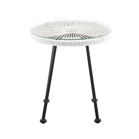 Linon Aurene Outdoor Glass Side Table, 18-1/4”H x 16-3/4”W x 16-3/4”D, White