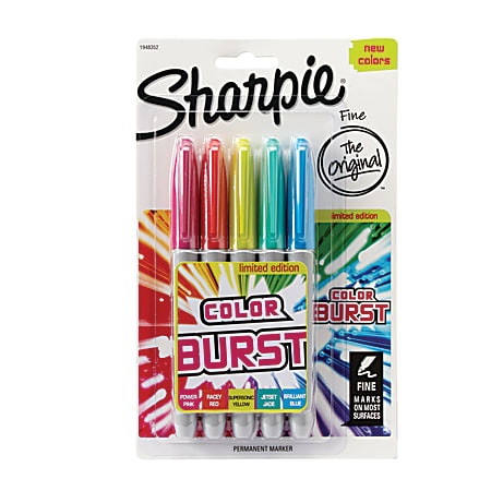 Sharpie® Color Burst Permanent Markers, Fine Point, Assorted Colors, Pack Of 5