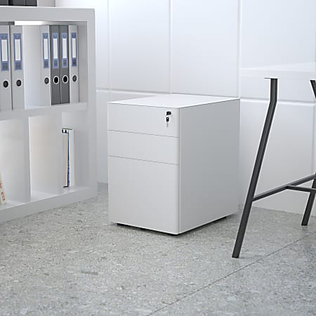 Flash Furniture Modern 21"D Vertical 3-Drawer Mobile Locking File Cabinet, White