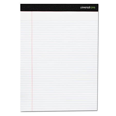 Universal® Premium Ruled Writing Pads, 8 1/2" x 11 3/4", Legal/Wide Ruled, 100 Pages (50 Sheets), White, Pack Of 6
