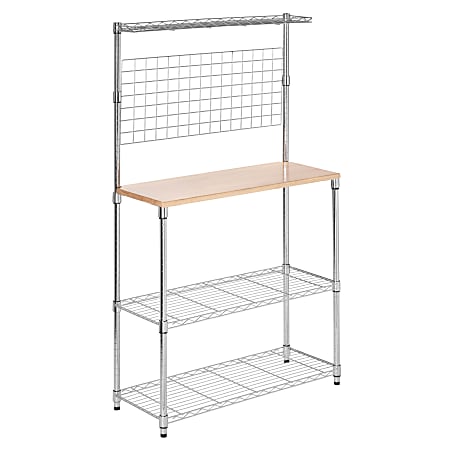 4-Tier Black Metal Baker Rack with Folding Wooden Top Shelves