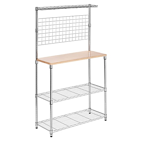 Honey-Can-Do Urban Steel Baker's Rack With Wood Cutting Board, 2-Tiers, Chrome/Wood