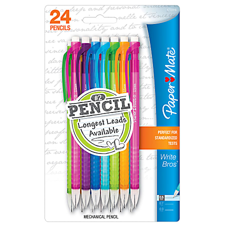 Paper Mate® Write Bros.® Mechanical Pencils, Ridged Grip, 0.5 mm, Assorted Barrel Colors, Pack Of 24 Pencils