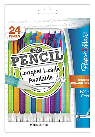 Paper Mate® Write Bros.® Mechanical Pencils, Ridged Grip, 0.7 mm, Assorted Barrel Colors, Pack Of 24 Pencils