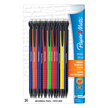 Paper Mate® Write Bros.® Mechanical Pencils, Ridged Grip, 0.9 mm, Assorted Barrel Colors, Pack Of 24
