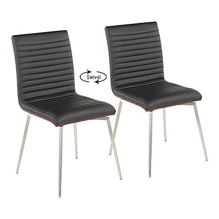 LumiSource Mason Swivel Chairs, Walnut/Black/Stainless Steel, Set