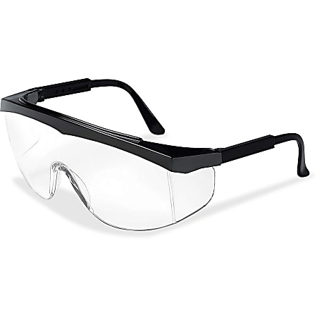 Crews Stratos Wraparound Design Glasses - Adjustable Temple, Comfortable, Lightweight, Scratch Resistant - Ultraviolet Protection - Nylon Frame, Polycarbonate Lens - Clear, Black, Black - 1 Each