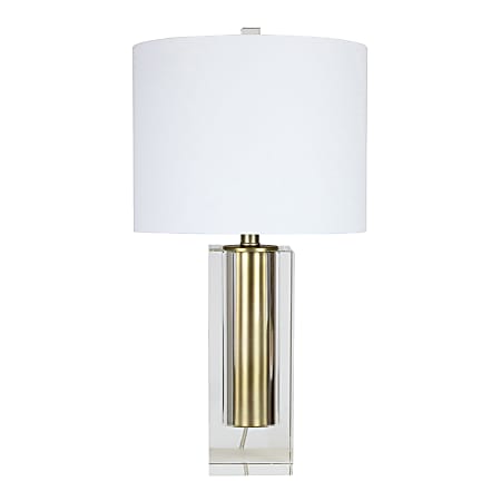 LumiSource Crystal Chamber Contemporary Table Lamp, 24”H, White Shade/Gold & Crystal Base