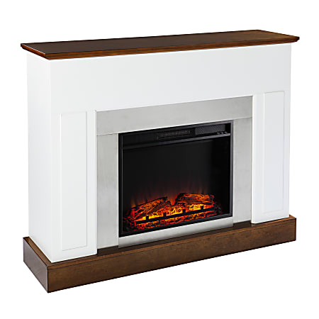 SEI Furniture Eastrington Industrial Electric Fireplace, 42-1/4”H x 50”W x 14”D, White/Dark Tobacco/Nickel