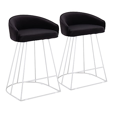 LumiSource Canary Contemporary Counter Stools, Black/Silver, Set Of 2 Stools
