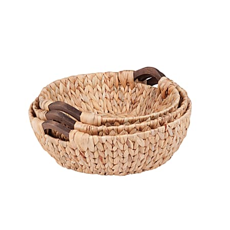 Honey-Can-Do Water Hyacinth Basket Set, Round, Assorted Sizes (S, M, L), Natural/Brown, Pack Of 3