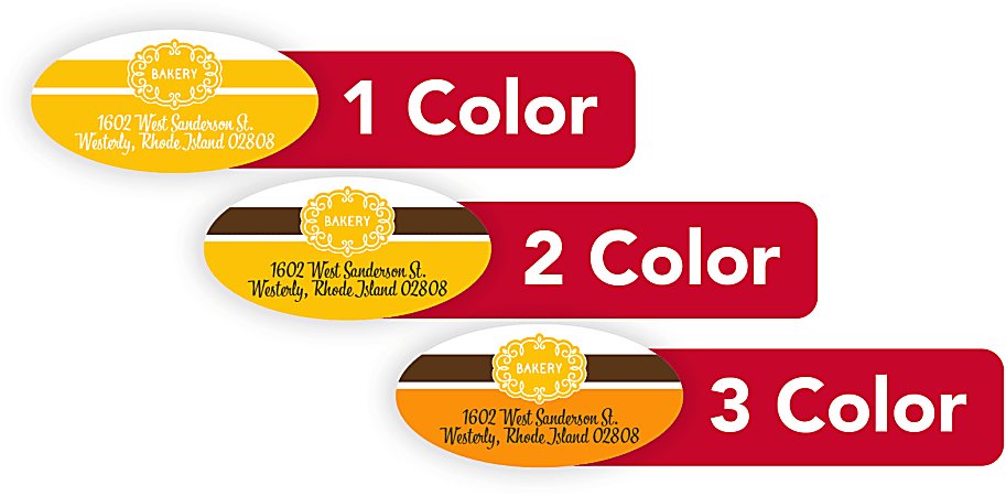 1, 2 Or 3 Color Custom Printed Labels And Stickers, Oval, 3/4" x 1-1/2", Box Of 250